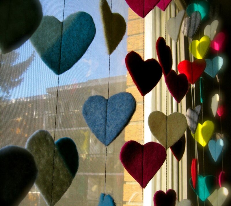 Felt Hearts Hanging