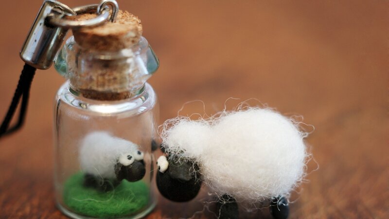 Felt Sheep in a Bottle