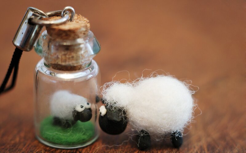 Felt Sheep in a Bottle — White