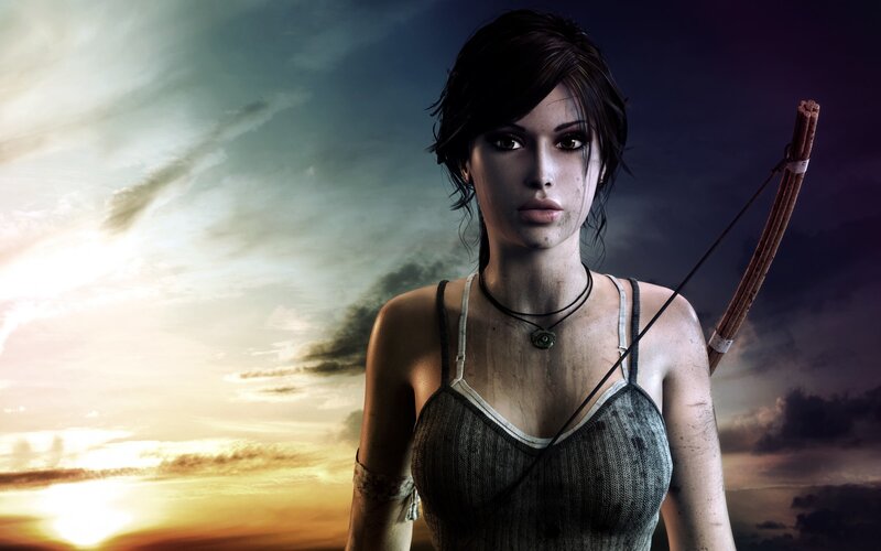 Female Adventurer with Bow — Gray, Dramatic, Sunset