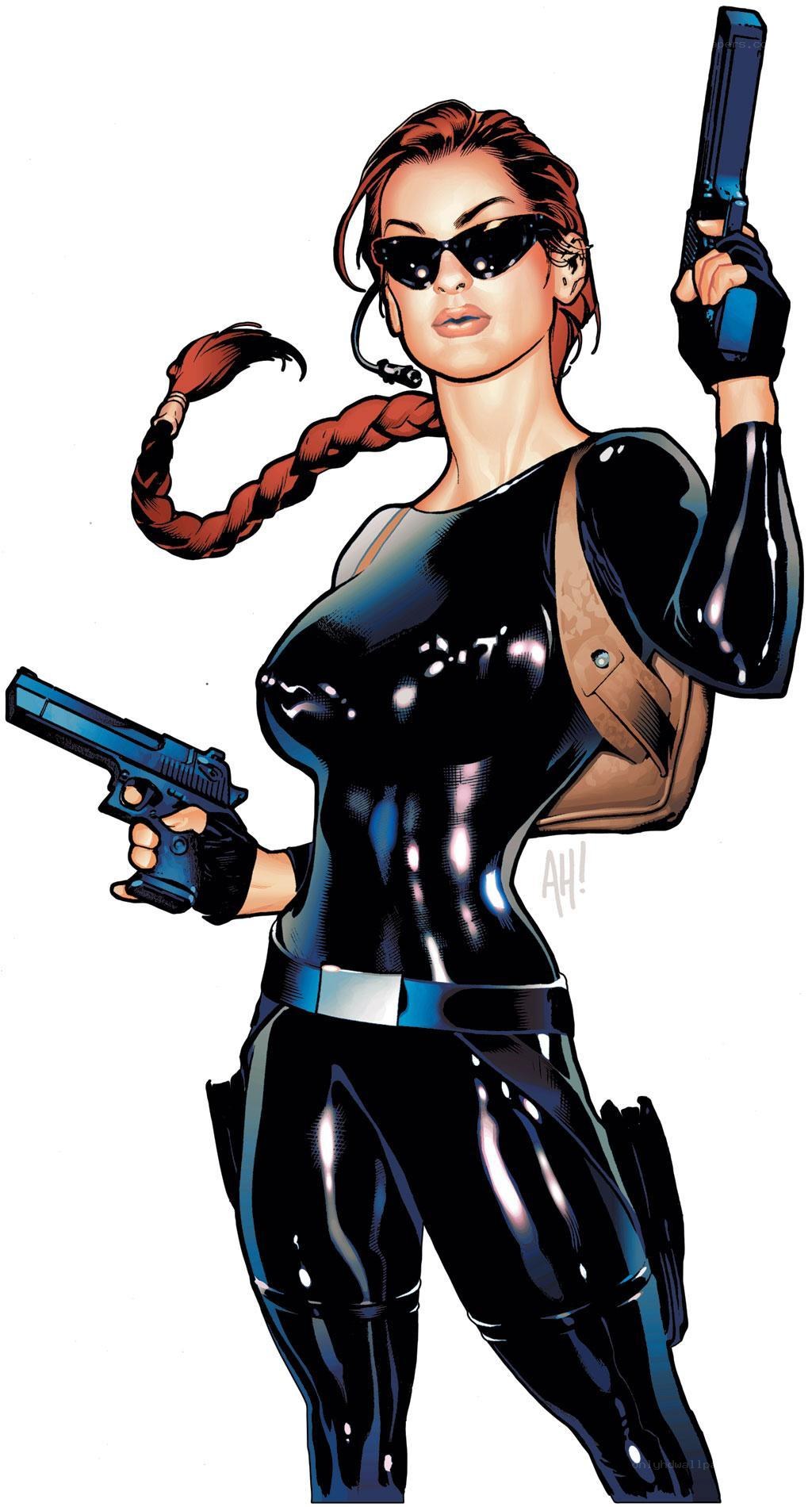 female agent with dual pistols