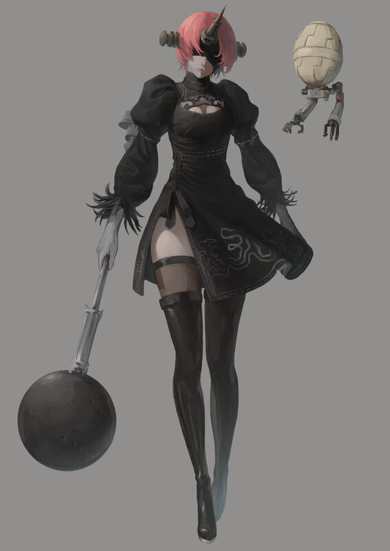 Female Android Character — Black, Dramatic, Digital Art