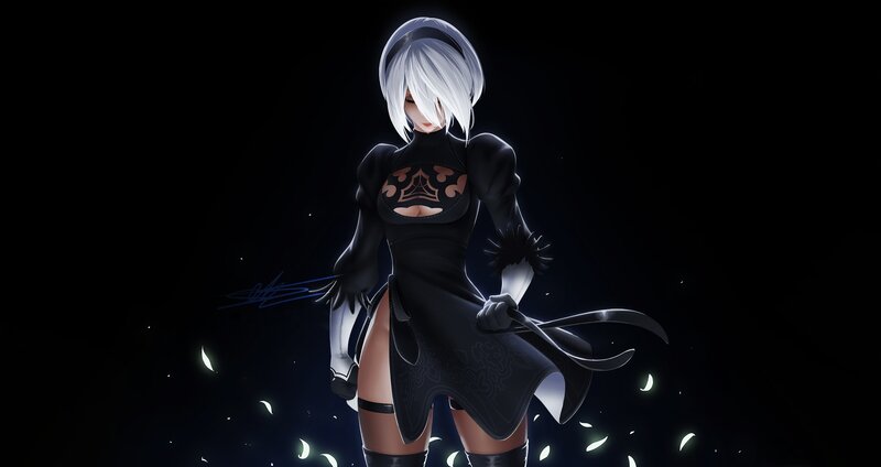 Female Android Character — Black, Dramatic, Night
