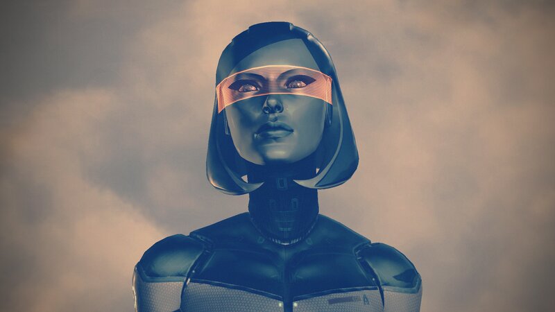 Female Android in Armor — Blue