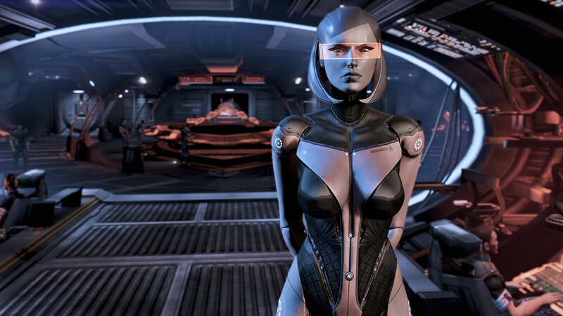 Female Android in Cockpit — Gray
