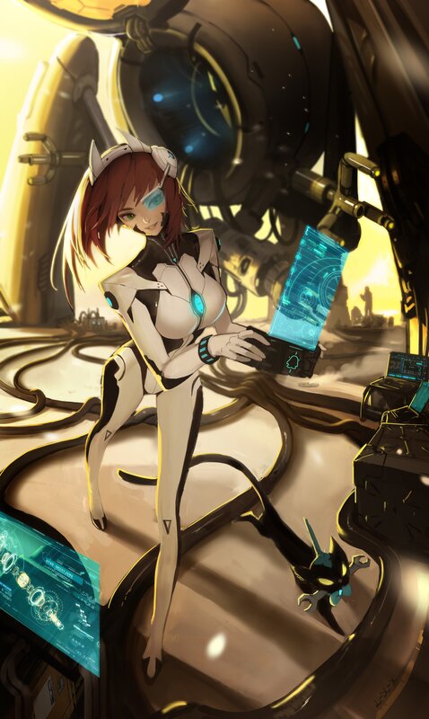Female Android in Cockpit