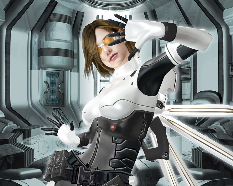 female android in futuristic setting