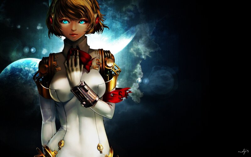 Female Android in Space — White, Dramatic, Night