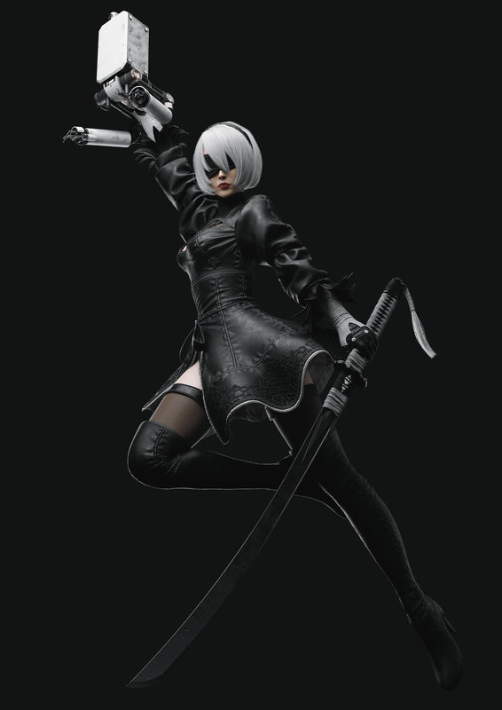 Female Android Warrior — Black, Dramatic, 3d Render