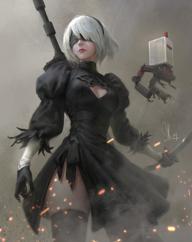 Female Android Warrior — Black, Dramatic, Digital Art, Robot Companion