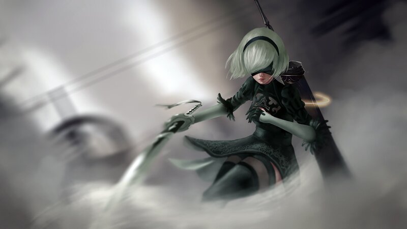 Female Android Warrior — Black, Dramatic
