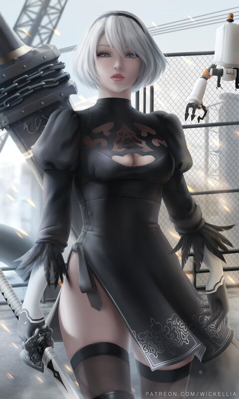 Female Android with Sword — Black, Dramatic, Digital Art