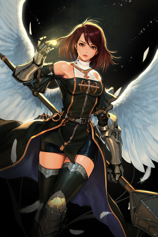 Female Angel Warrior — Black, Dramatic, Night