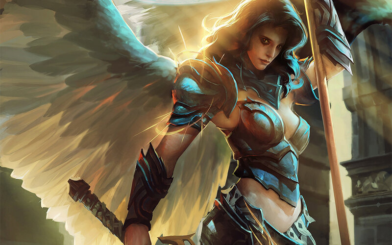 Female Angel Warrior — Blue, Dramatic, Afternoon