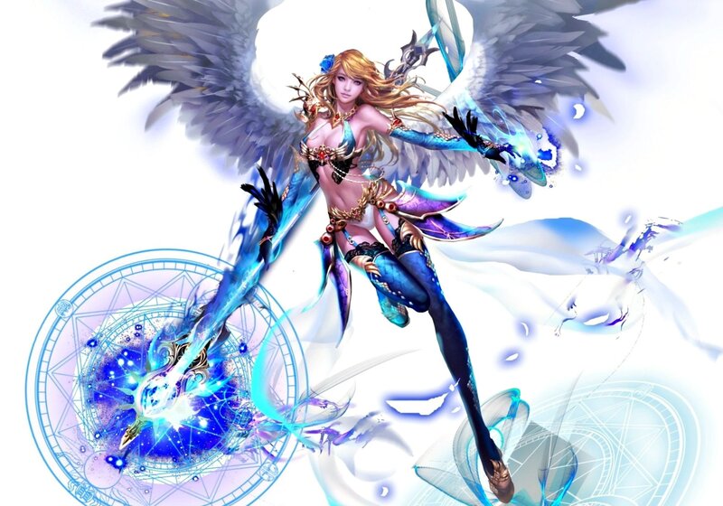 Female Angel Warrior — Blue, Dramatic, Digital Art