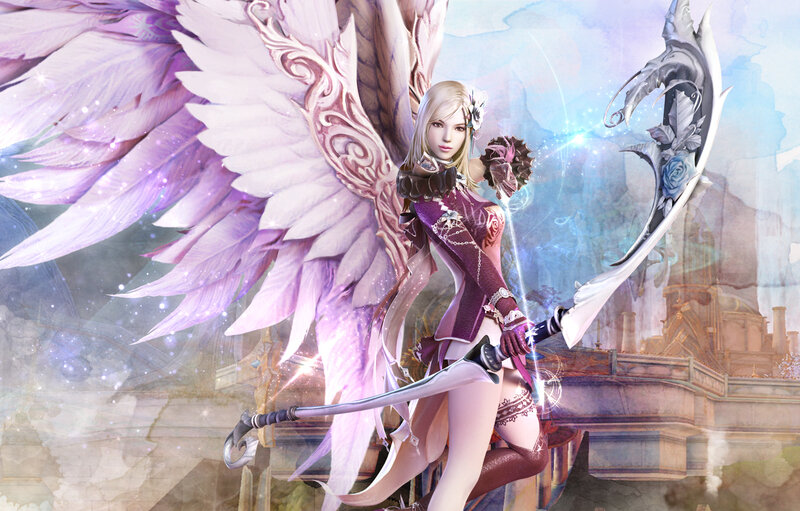 Female Angel Warrior — Purple, Dramatic, Digital Art, Wings