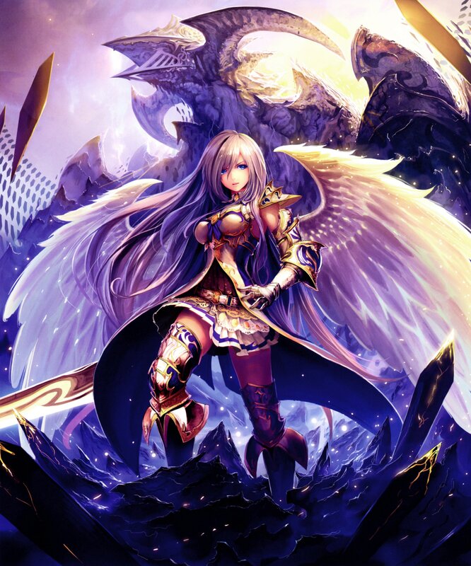 Female Angel Warrior — Purple, Dramatic, Night, Digital Art, Wings