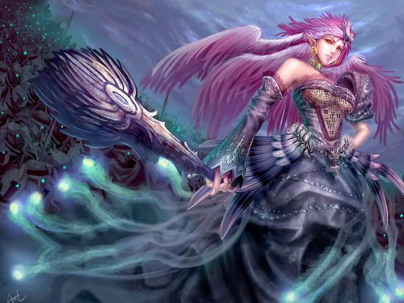Female Angel Warrior — Purple, Dramatic, Night