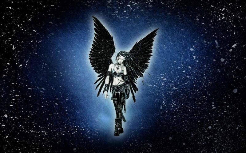 Female Angel with Black Wings — Blue, Dramatic