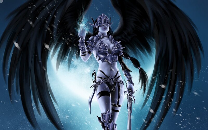 Female Angel with Black Wings — Blue