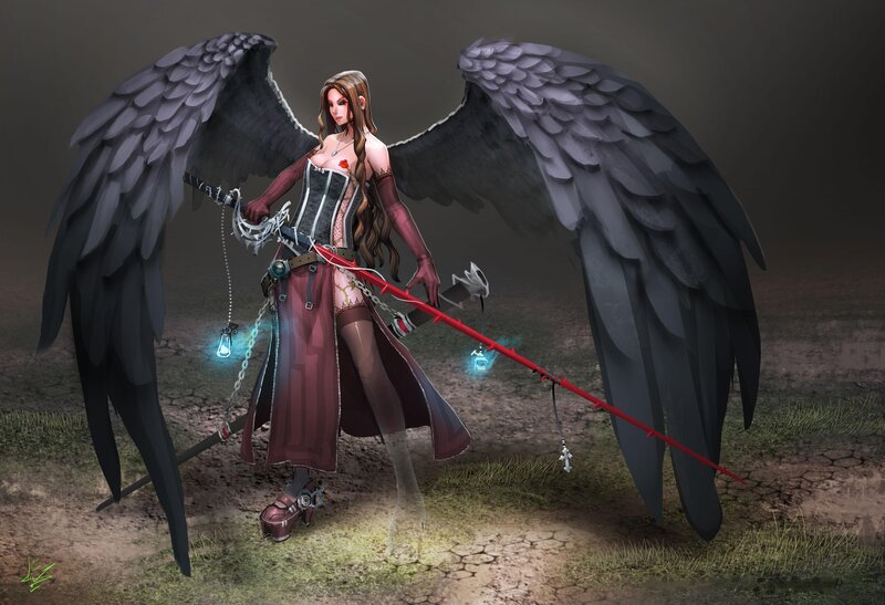 Female Angel with Black Wings — Dramatic, Digital Art