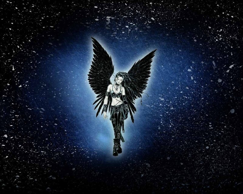 Female Angel with Black Wings — Dramatic, Night
