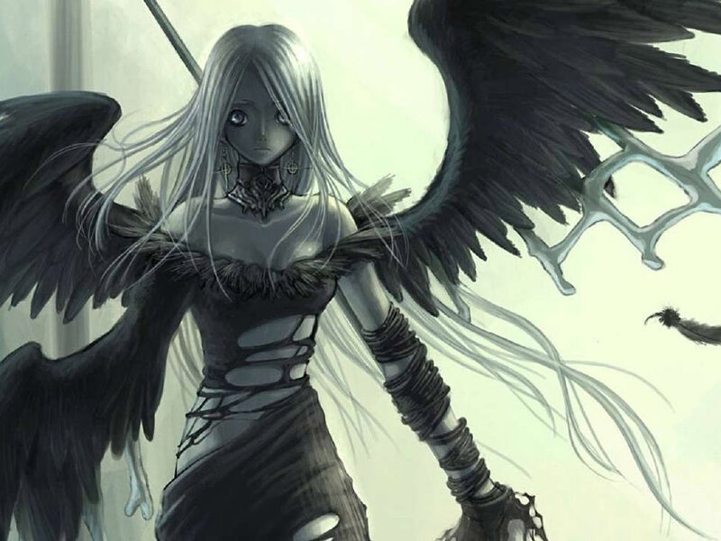 Female Angel with Black Wings — Dramatic