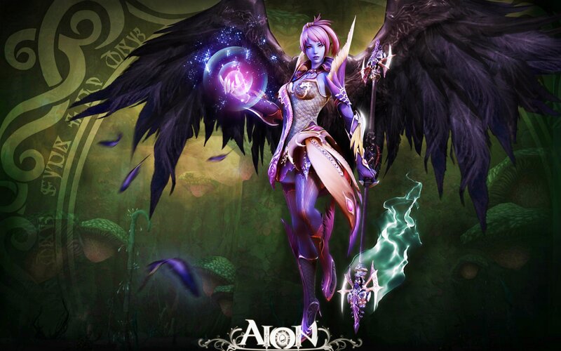 Female Angel with Black Wings — Purple