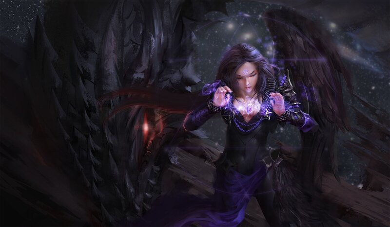 Female Angel with Dark Wings