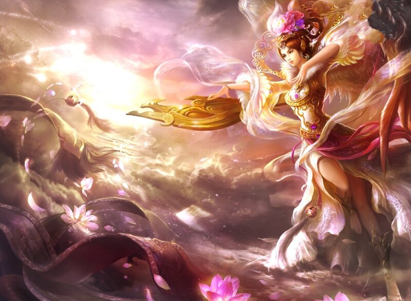 Female Angel with Golden Weapon