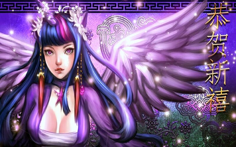 Female Angel with Purple Wings