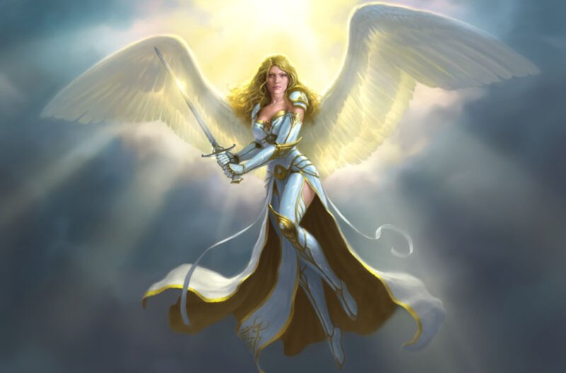 Female Angel with Sword — White