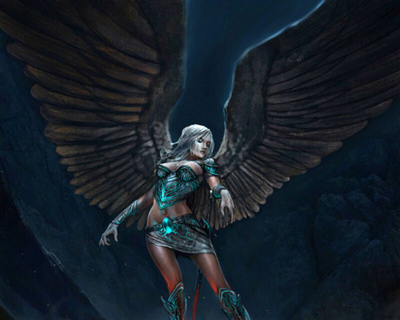 Female Angel with Wings — Black, Dramatic, Night