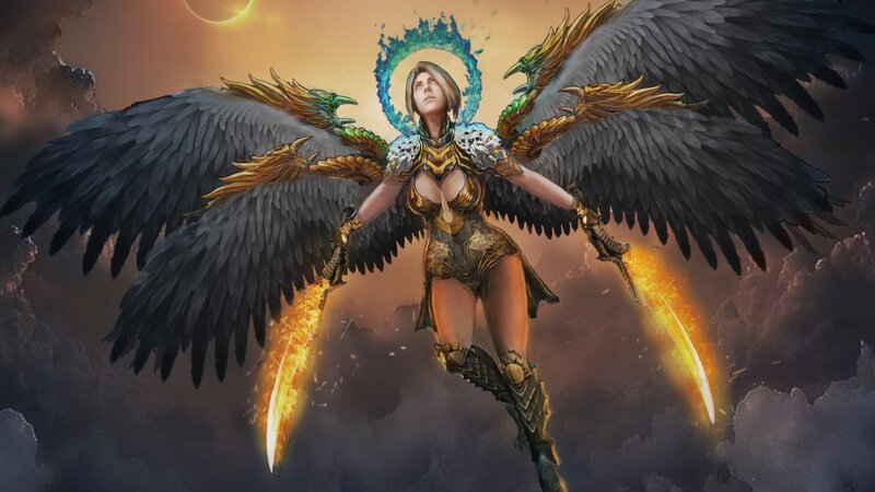 Female Angel with Wings — Black, Dramatic, Sunset