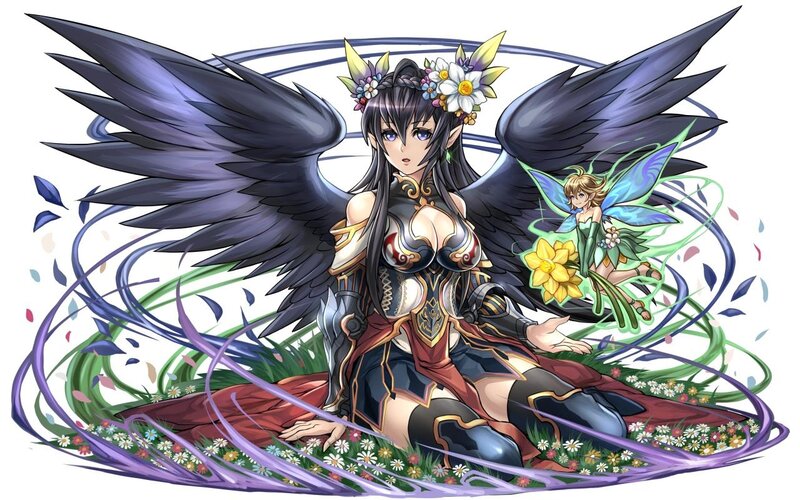 Female Angel with Wings — Black, Serene