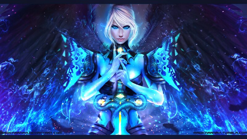 Female Angel with Wings — Blue, Dramatic, Night