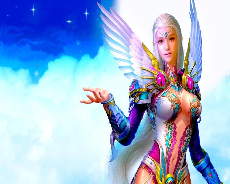 Female Angel with Wings — Blue, Serene