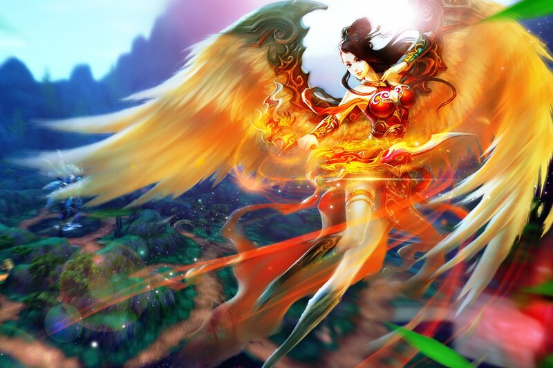 Female Angel with Wings — Orange, Dramatic