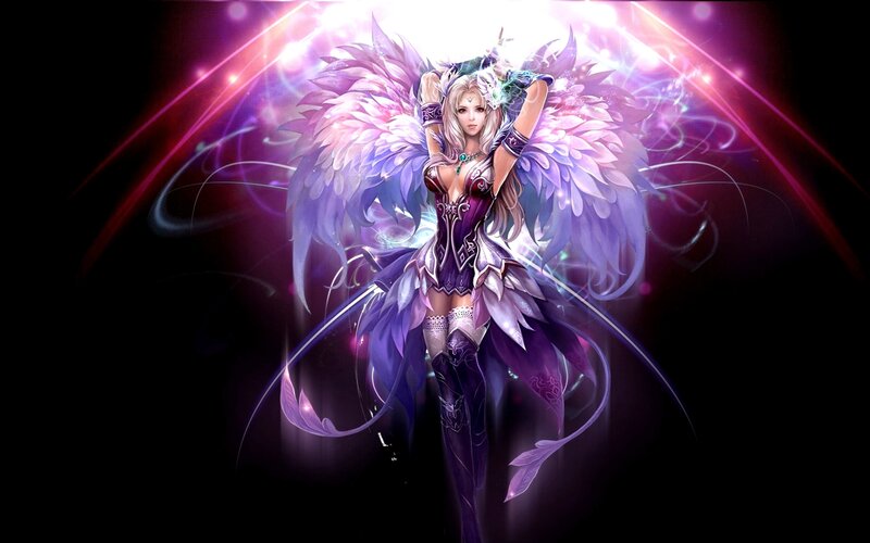 Female Angel with Wings — Purple, Dramatic, Digital Art, Magic