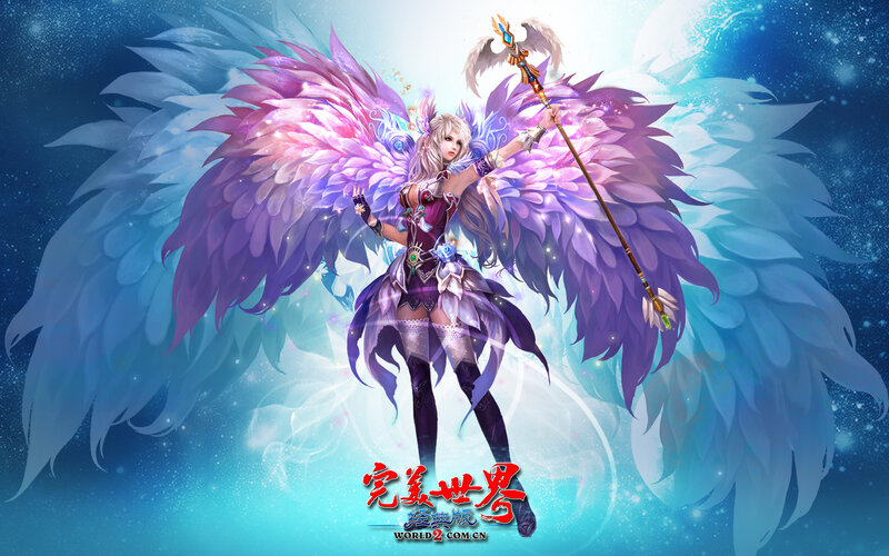 Female Angel with Wings — Purple, Dramatic, Digital Art, Staff