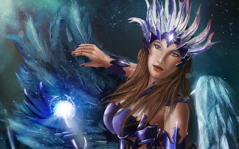 Female Angel with Wings — Purple, Dramatic, Night, Digital Art