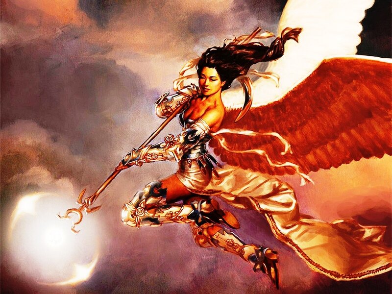 Female Angel with Wings — Red, Dramatic