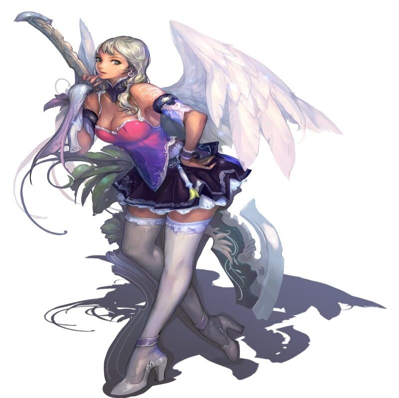 Female Angel with Wings — White, Dramatic, Digital Art, Weapon