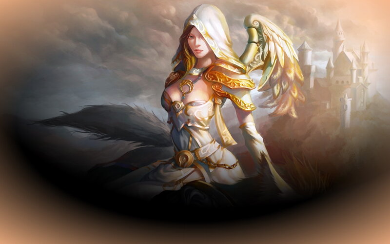 Female Angel with Wings — White, Dramatic, Sunset
