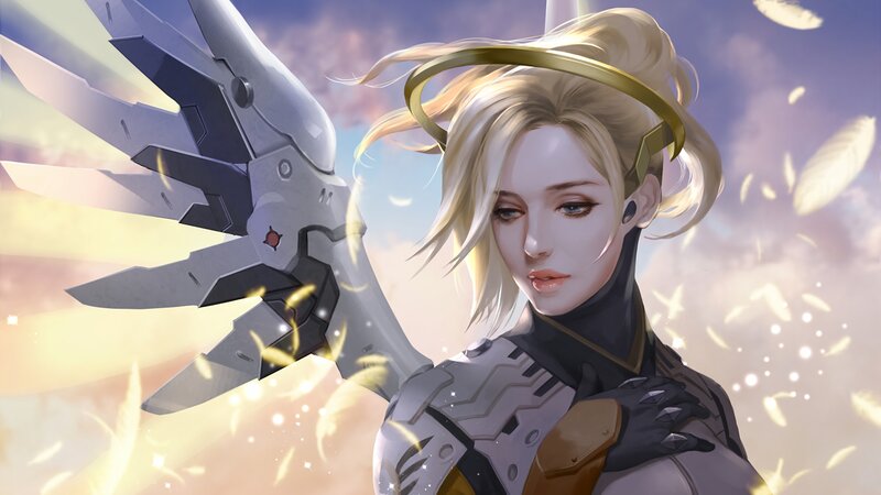 Female Angel with Wings — White, Serene, Sunset