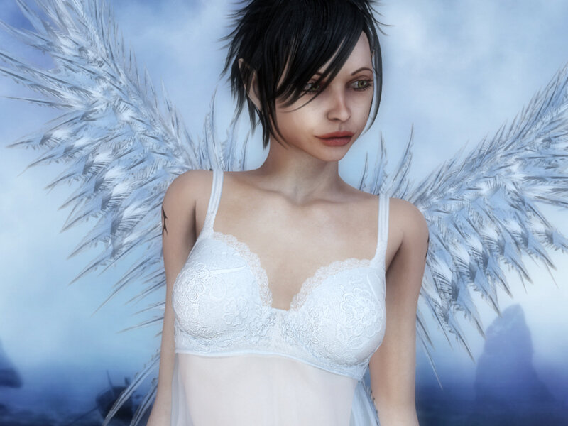 Female Angel with Wings — White