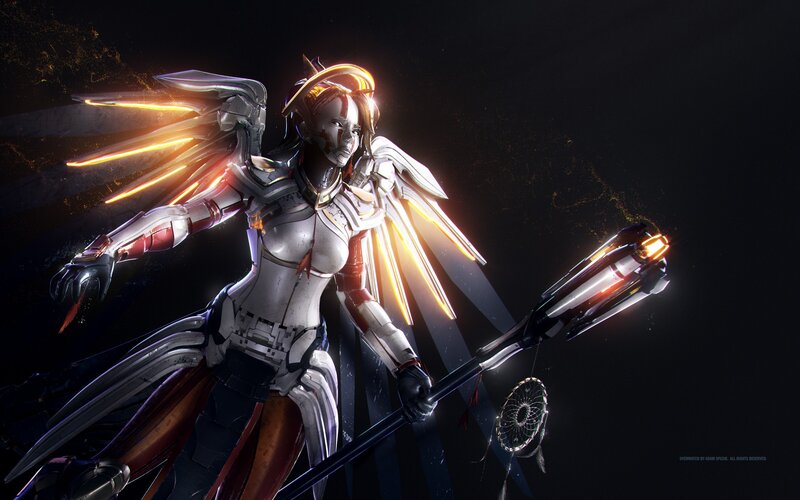 Female Angelic Warrior — Black, Dramatic