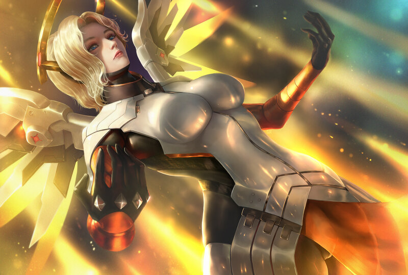 Female Angelic Warrior — Gold, Dramatic, Digital Art