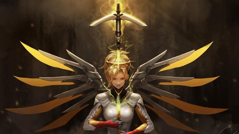 Female Angelic Warrior — Gold, Dramatic