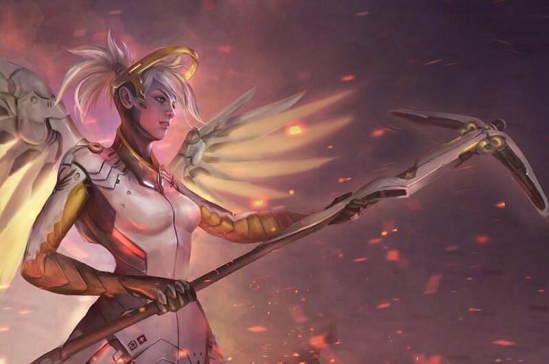 Female Angelic Warrior — Purple, Dramatic, Night
